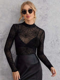 Spider Web Print Long Sleeve Blouse - Trendsi - Flyclothing LLC