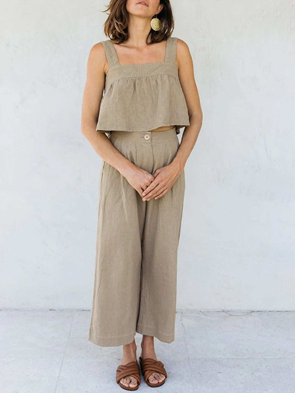 Square Neck Wide Strap Top and Pants Set - Trendsi - Flyclothing LLC