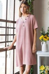 Heimish Full Size Solid Ribbed Mini Dress with Button Plus Size - Trendsi - Flyclothing LLC