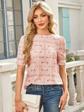 Openwork Round Neck Short Sleeve Top - Trendsi