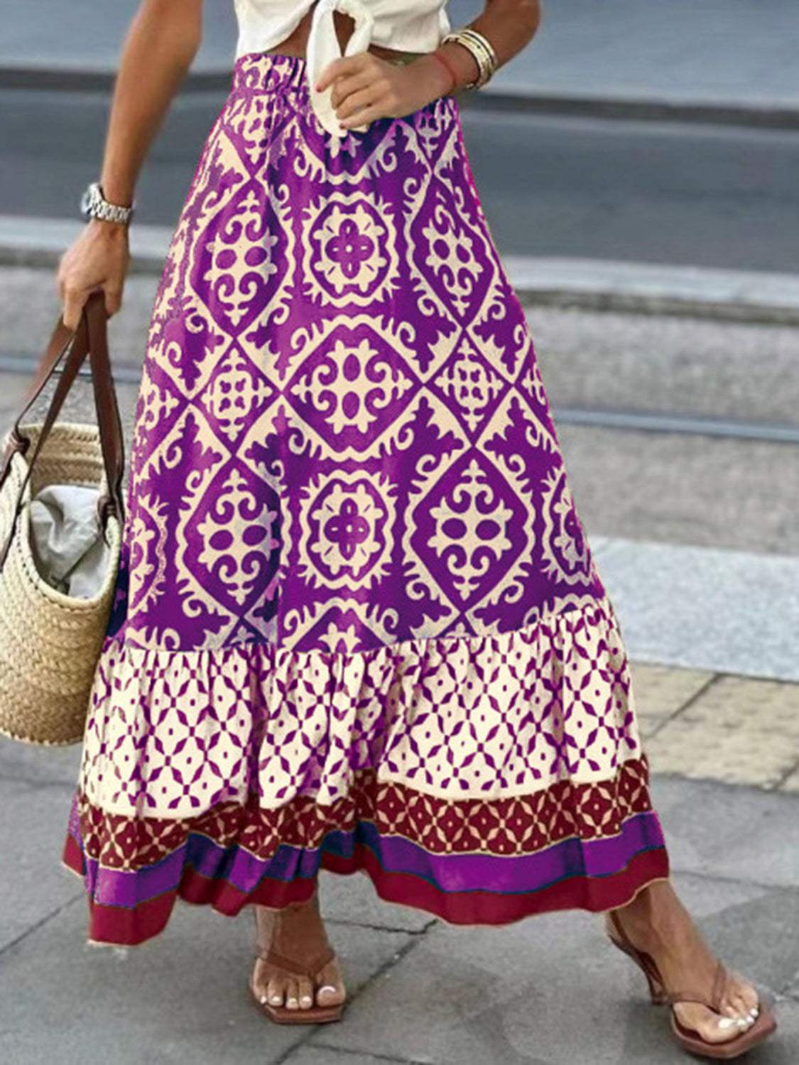 Geometric Elastic Waist Maxi Skirt - Trendsi - Flyclothing LLC