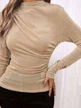 Ruched Mock Neck Long Sleeve T-Shirt - Trendsi - Flyclothing LLC