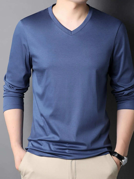Men's V-Neck Long Sleeve T-Shirt - Trendsi - Flyclothing LLC