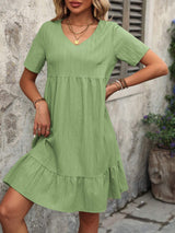 V-Neck Short Sleeve Mini Dress - Trendsi - Flyclothing LLC