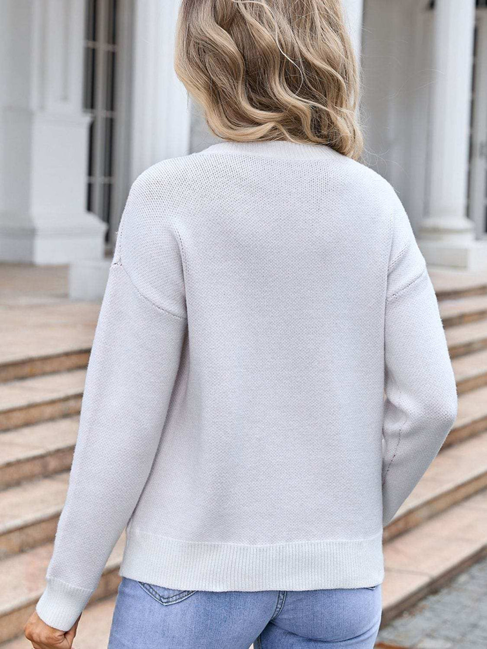 Angel Wings Bow Round Neck Dropped Shoulder Sweater - Trendsi - Flyclothing LLC
