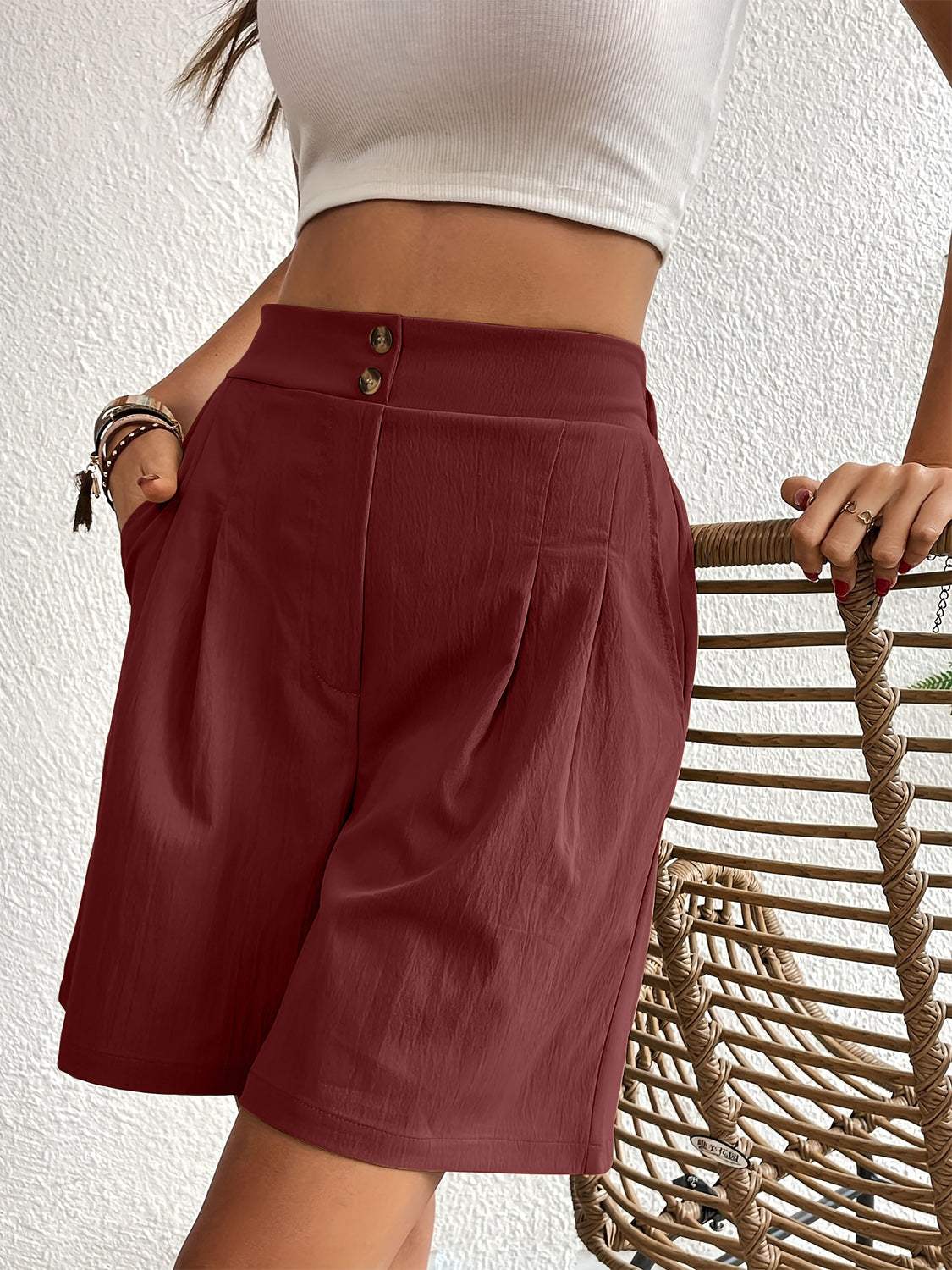 Pocketed Half Elastic Waist Shorts - Trendsi - Flyclothing LLC