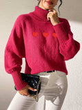 Heart Turtleneck Long Sleeve Sweater - Trendsi - Flyclothing LLC