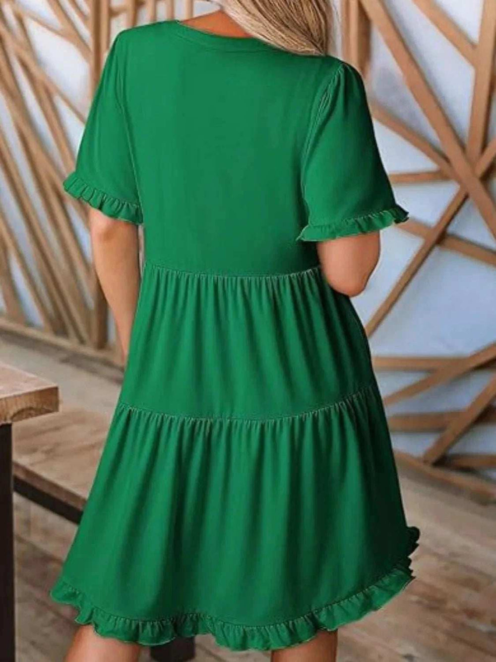 Tiered Notched Short Sleeve Mini Dress - Trendsi - Flyclothing LLC