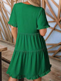 Tiered Notched Short Sleeve Mini Dress - Trendsi