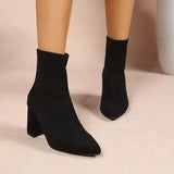 Point Toe Block Heel Ankle Boots - Trendsi - Flyclothing LLC