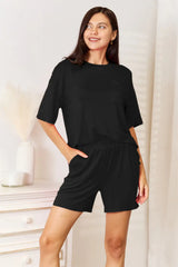 Basic Bae Bamboo Full Size Round Neck Drop Shoulder T-Shirt and Shorts Set - ShopBasicbae - Flyclothing LLC