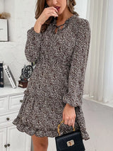 Ruffle Hem Tie Neck Mini Dress - Trendsi - Flyclothing LLC