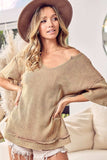 BiBi Washed Notched Short Sleeve Top - Trendsi - Flyclothing LLC