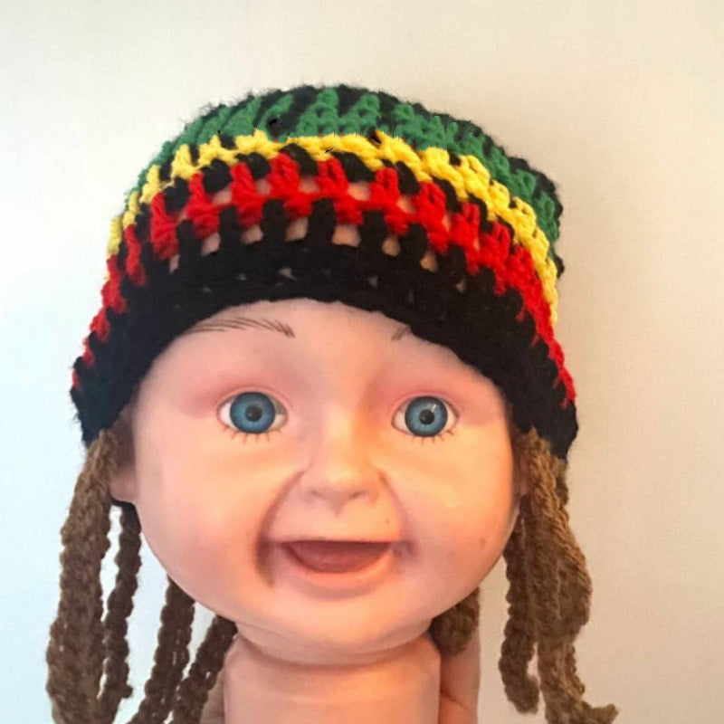 Halloween Jamaica Reggae Children Woolen Cap Handmade Knitted Rainbow Striped Festival Funny Wear - My Store - Flyclothing LLC