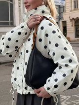 Polka Dot Stand-Collar Casual Jacket - Trendsi - Flyclothing LLC