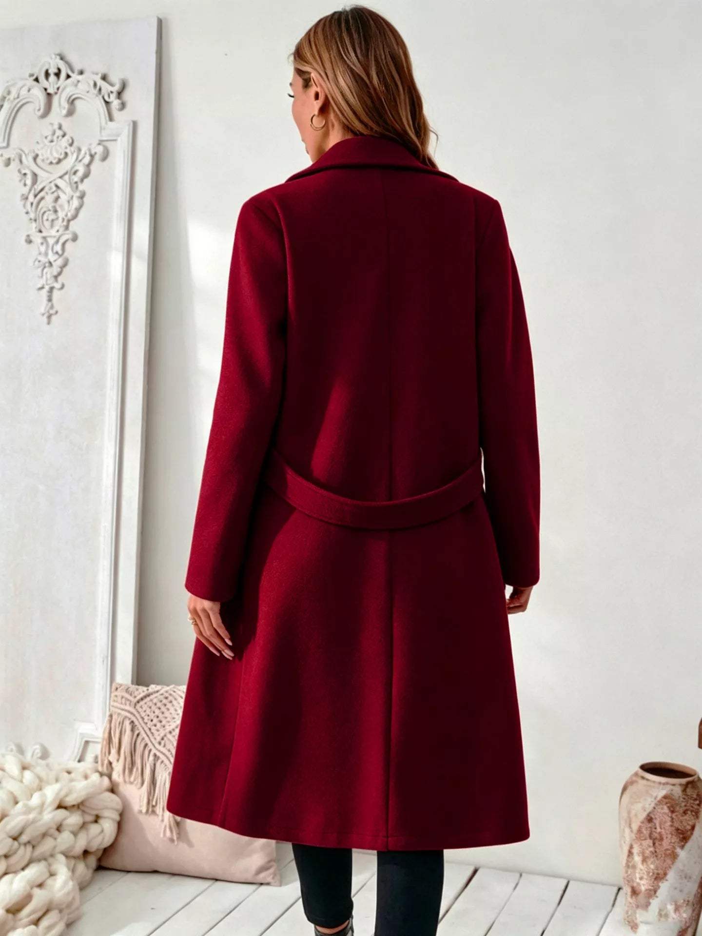 Full Size Elegant Lapel Collar Belted Coat with Pockets Plus Size - Trendsi - Flyclothing LLC