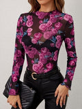 Floral Mock Neck Long Sleeve Top - Trendsi
