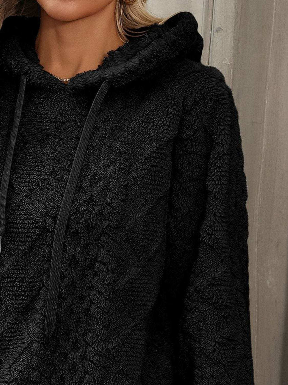 Drawstring Long Sleeve Plush Hoodie - Trendsi - Flyclothing LLC