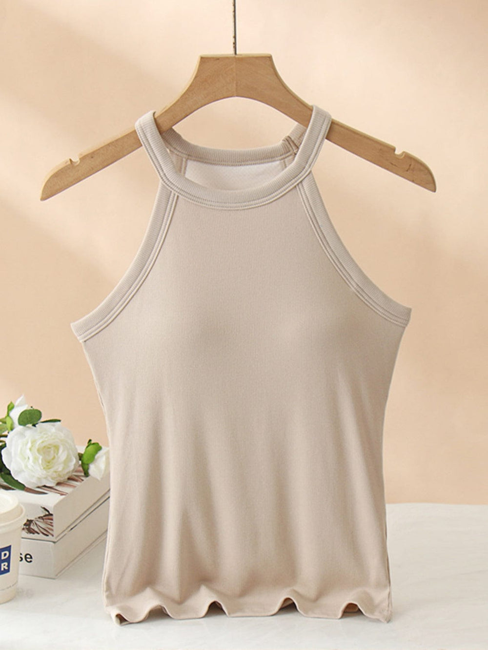 Grecian Neck Tank With Chest Pads - Trendsi