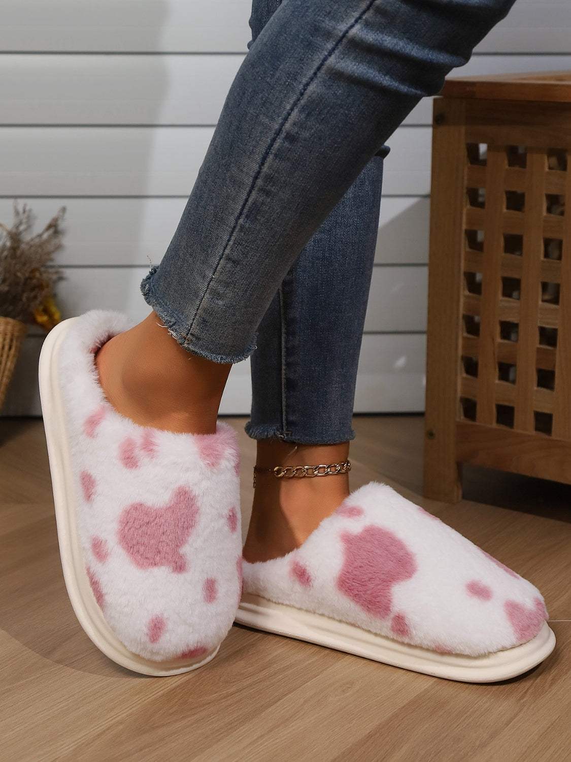 Animal Print Faux Fur Slippers - Trendsi - Flyclothing LLC