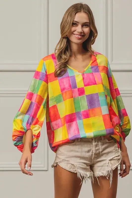 BiBi Multi Block Bubble Pop Ballon Top - Trendsi - Flyclothing LLC
