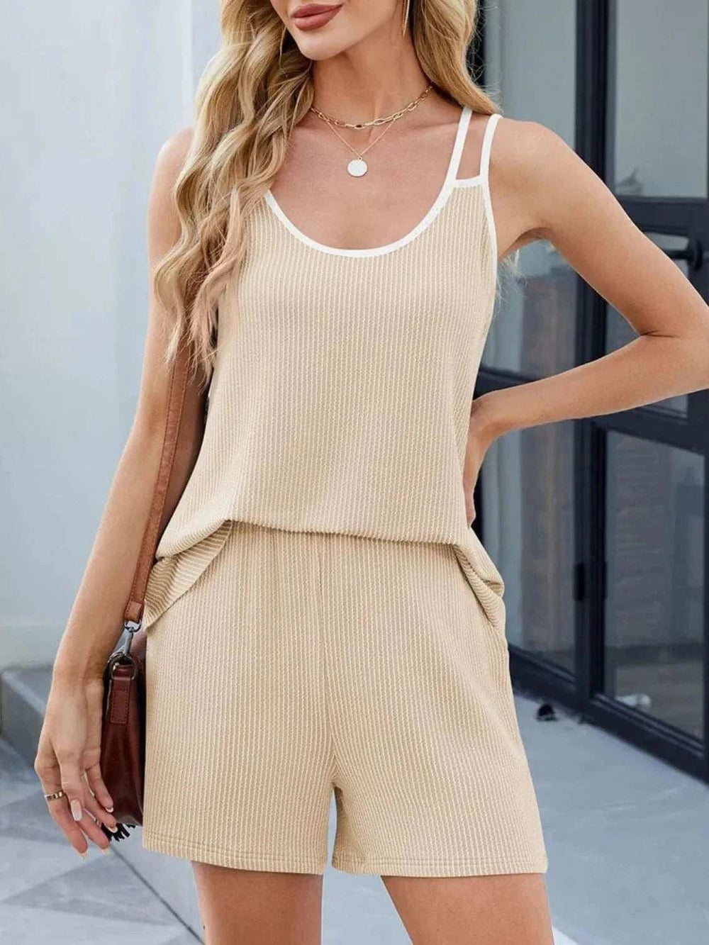 Casual Ribbed Tank Top and Shorts Set - Trendsi - Flyclothing LLC