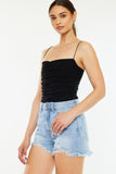 Kancan Raw Hem Distressed High Waist Denim Shorts - Trendsi