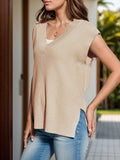 V-Neck Cap Sleeve Knit Vest - Trendsi - Flyclothing LLC