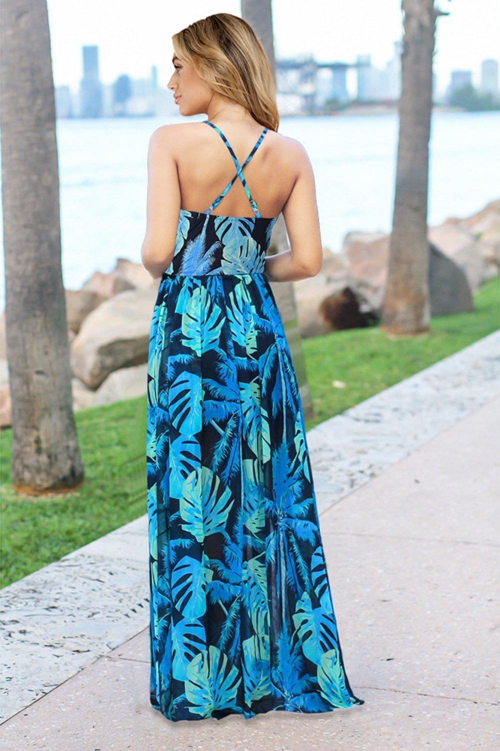 Crisscross Printed Surplice Cami Dress - Trendsi