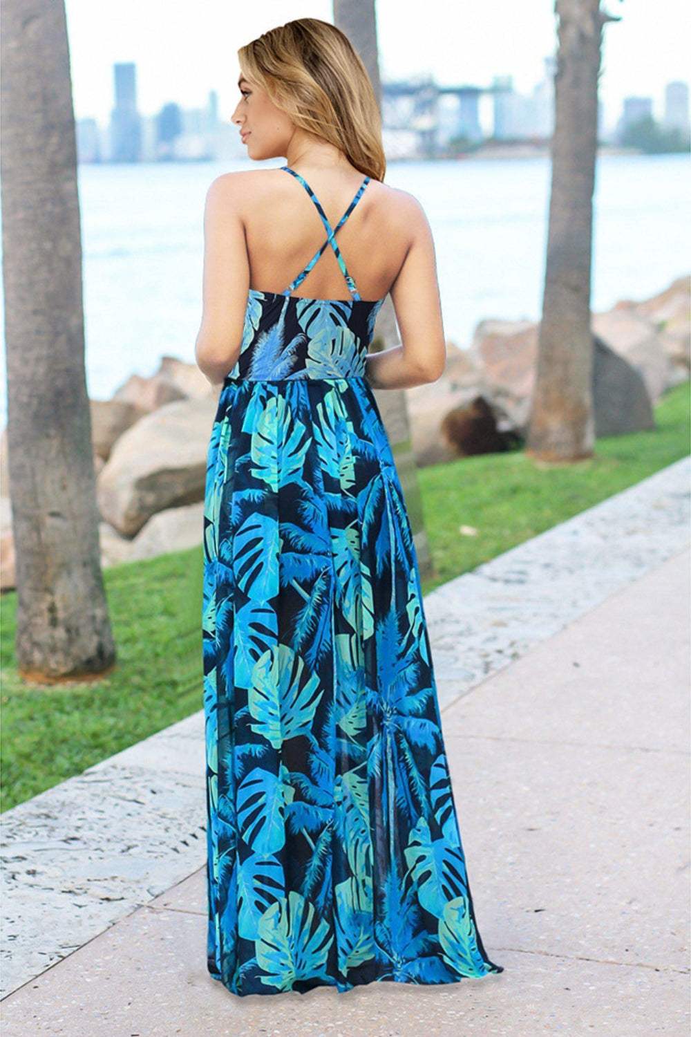 Crisscross Printed Surplice Cami Dress - Trendsi - Flyclothing LLC
