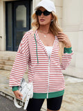 Drawstring Striped Zip Up Long Sleeve Hoodie - Trendsi - Flyclothing LLC