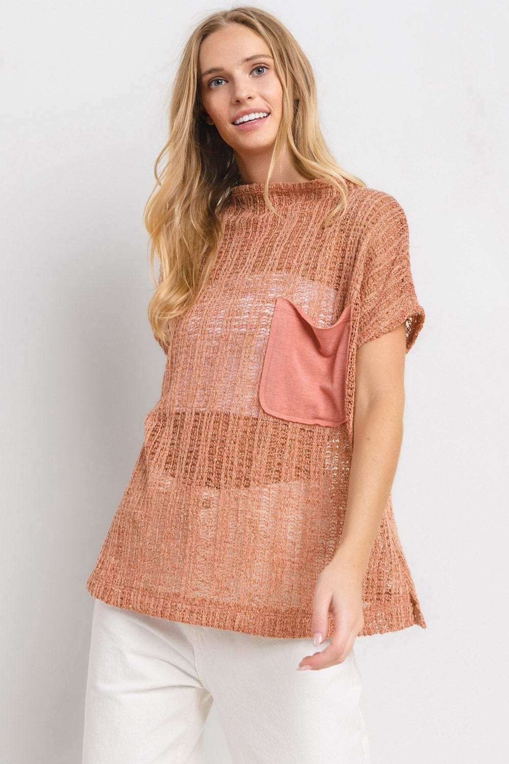 Ces Femme See Through Crochet Mock Neck Cover Up - Trendsi - Flyclothing LLC