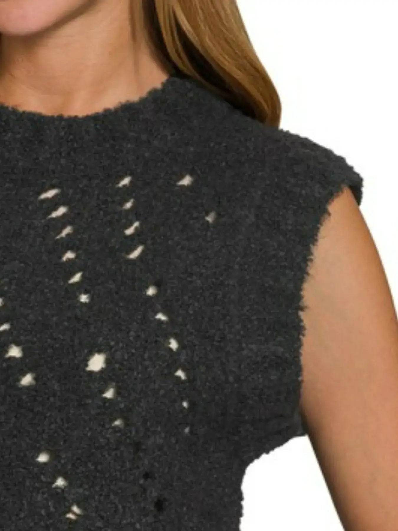 Zenana Openwork Textured Wool Sweater Vest - Trendsi - Flyclothing LLC