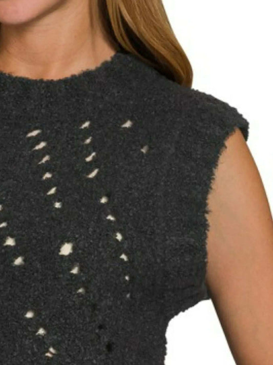 Zenana Openwork Textured Wool Sweater Vest - Trendsi - Flyclothing LLC