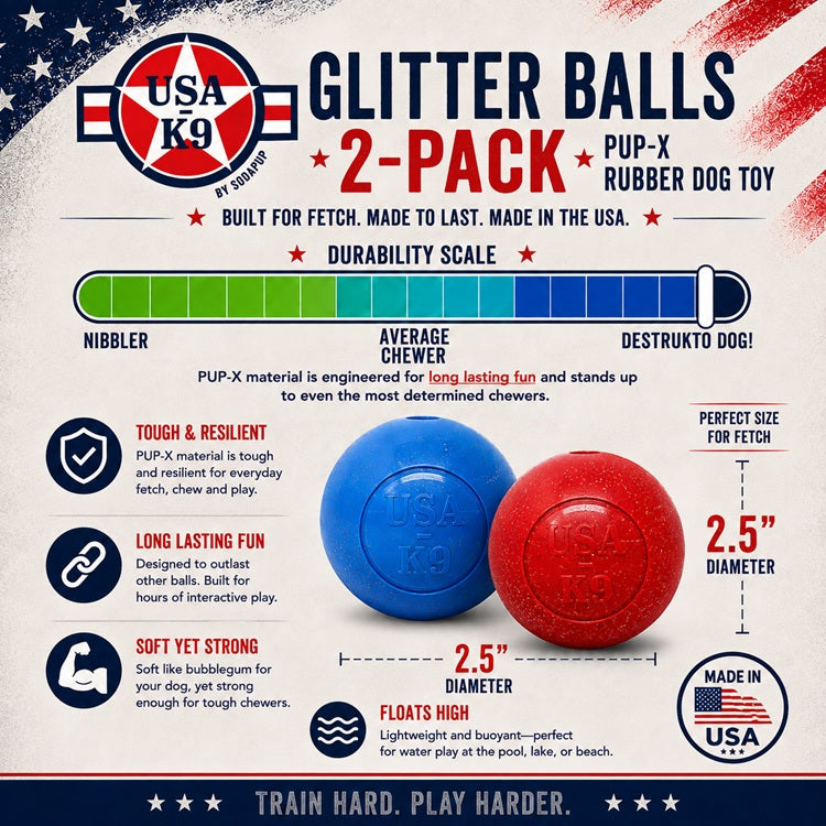 Glitter Ball 2-Pack Dog Toy | Soft Rubber Floating Fetch Ball with Treat Dispenser | USA Made - SodaPup/True Dogs, LLC - Flyclothing LLC