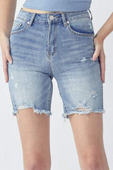 RISEN High Rise Distressed Denim Shorts - Trendsi - Flyclothing LLC
