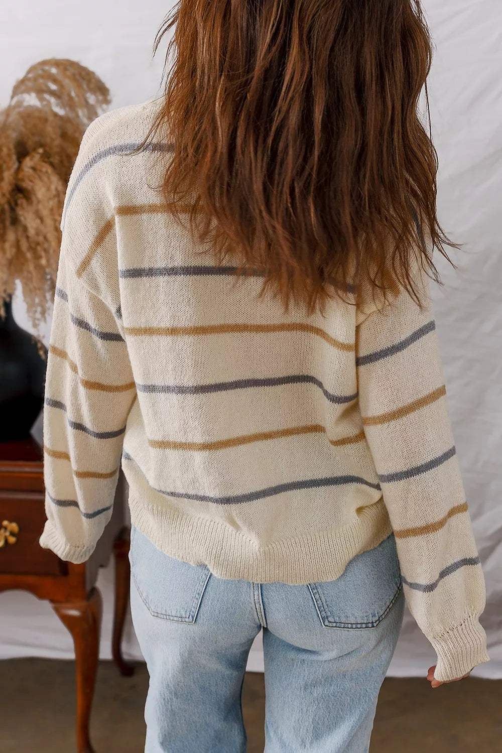 Striped V-Neck Button-Up Cardigan - Trendsi - Flyclothing LLC