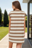 Striped Round Neck Cap Sleeve Mini Dress - Trendsi