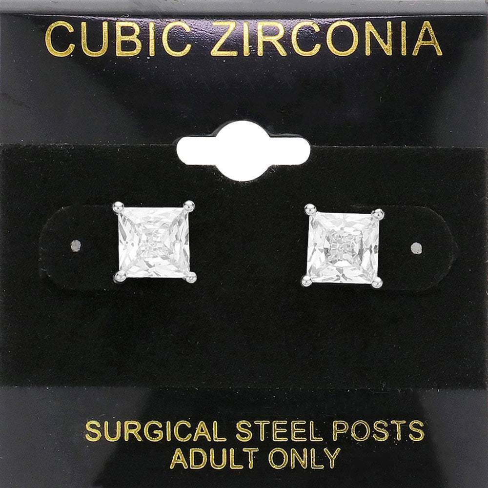 7mm Square CZ stud Earrings - Madeline Love - Flyclothing LLC
