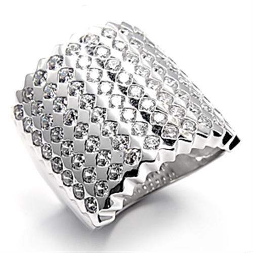 7X005 - Rhodium Brass Ring with AAA Grade CZ in Clear - Alamode - Flyclothing LLC