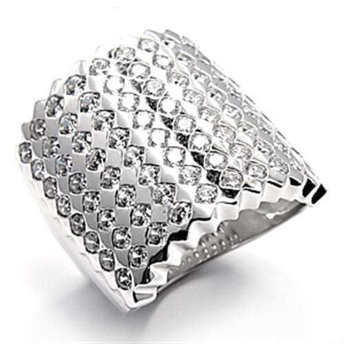 7X005 - Rhodium Brass Ring with AAA Grade CZ in Clear - Alamode - Flyclothing LLC
