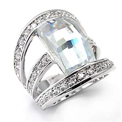 7X053 - Rhodium Brass Ring with AAA Grade CZ in Clear - Alamode - Flyclothing LLC