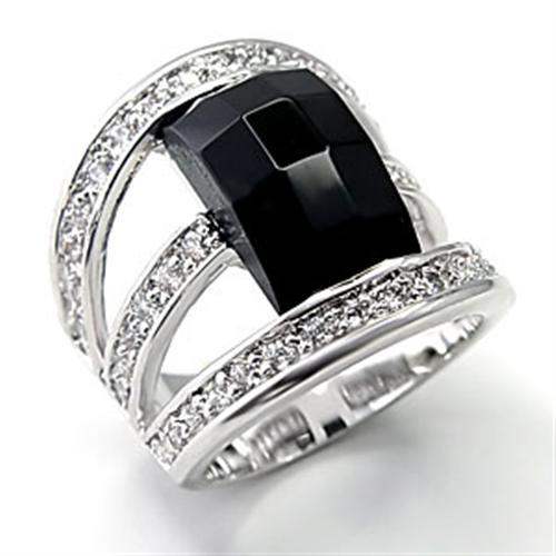 7X055 - Rhodium Brass Ring with AAA Grade CZ in Jet - Alamode - Flyclothing LLC