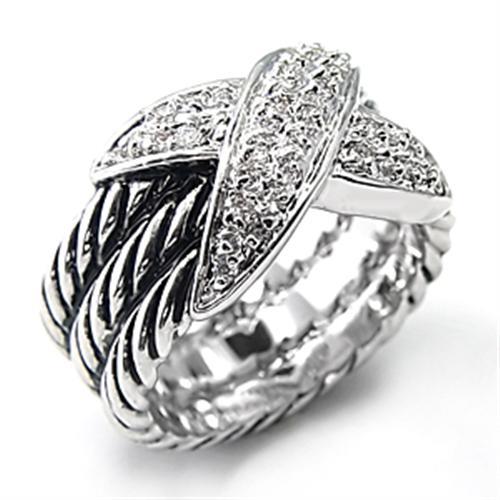 7X074 - Rhodium Brass Ring with AAA Grade CZ  in Clear - Alamode