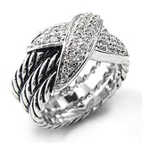 7X074 - Rhodium Brass Ring with AAA Grade CZ  in Clear - Alamode