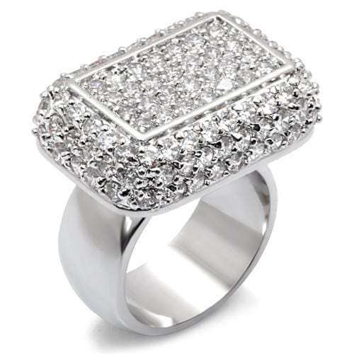 7X099 - Rhodium Brass Ring with AAA Grade CZ  in Clear - Alamode