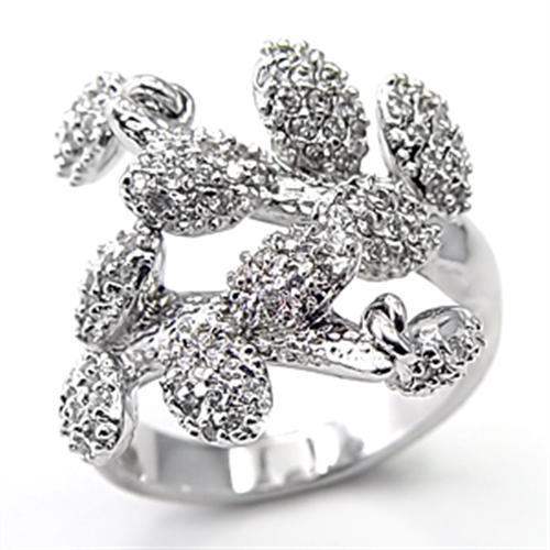 7X105 - Rhodium Brass Ring with AAA Grade CZ in Clear - Alamode - Flyclothing LLC