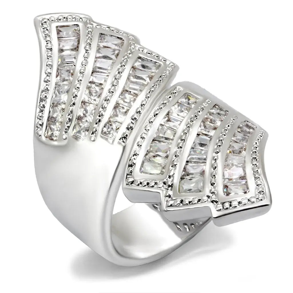 7X108 - Rhodium Brass Ring with AAA Grade CZ in Clear - Alamode - Flyclothing LLC