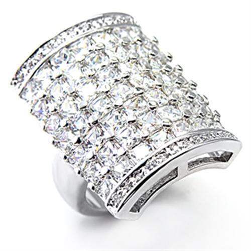 7X116 - Rhodium Brass Ring with AAA Grade CZ in Clear - Alamode - Flyclothing LLC