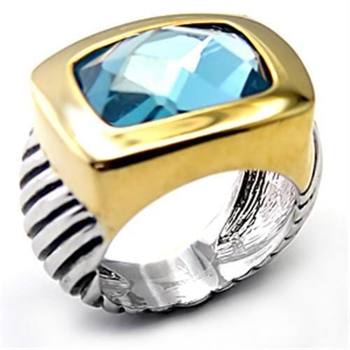 7X119 - Reverse Two-Tone Brass Ring with Semi-Precious Spinel in London Blue - Alamode